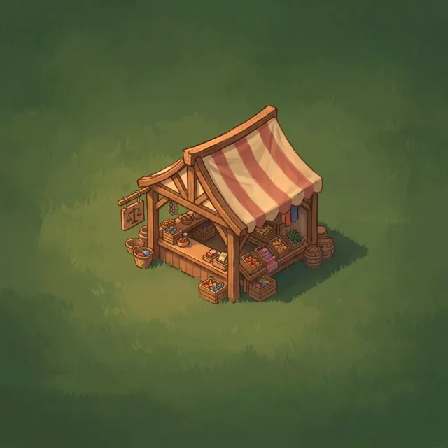 The village Market Hall on a hand-painted meadow